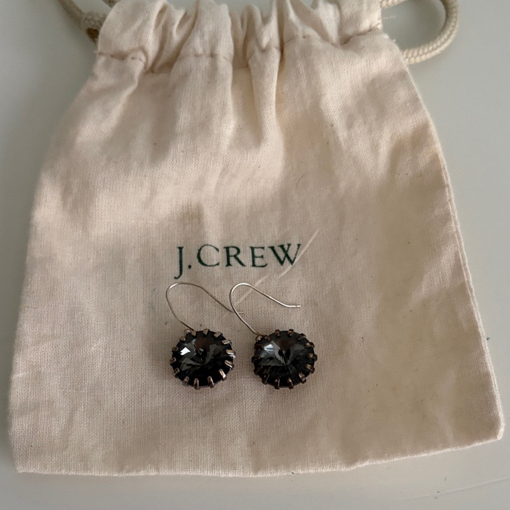 J. Crew Dark Grey Drop Crystal Vintage Earrings